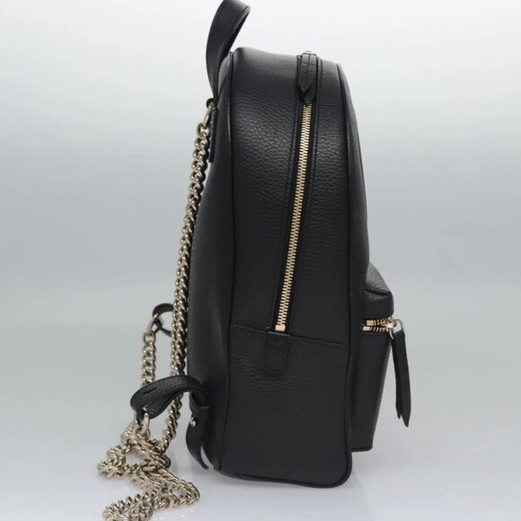 GUCCI Chain Interlocking Backpack Leather Gold Black 536192 Auth 115987AV - Picture 5 of 16